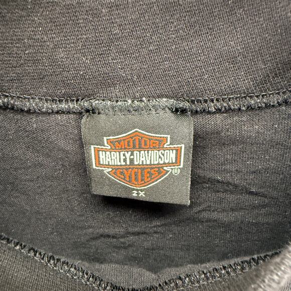 Harley Davidson Long Sleeve Shirt Black Size 2X Greenville, SC Blue Flame Logo - Picture 3 of 7